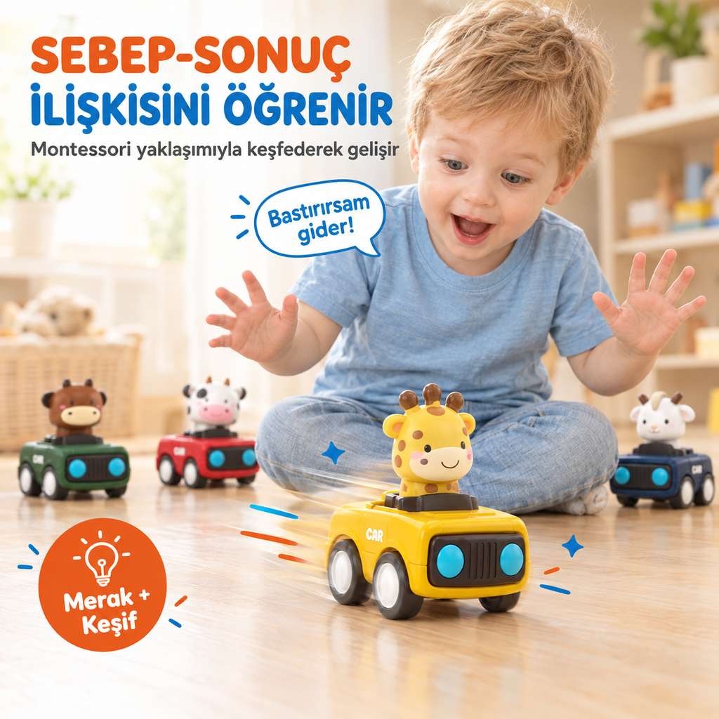 Montessori Bas-Git Hayvan Araba Seti