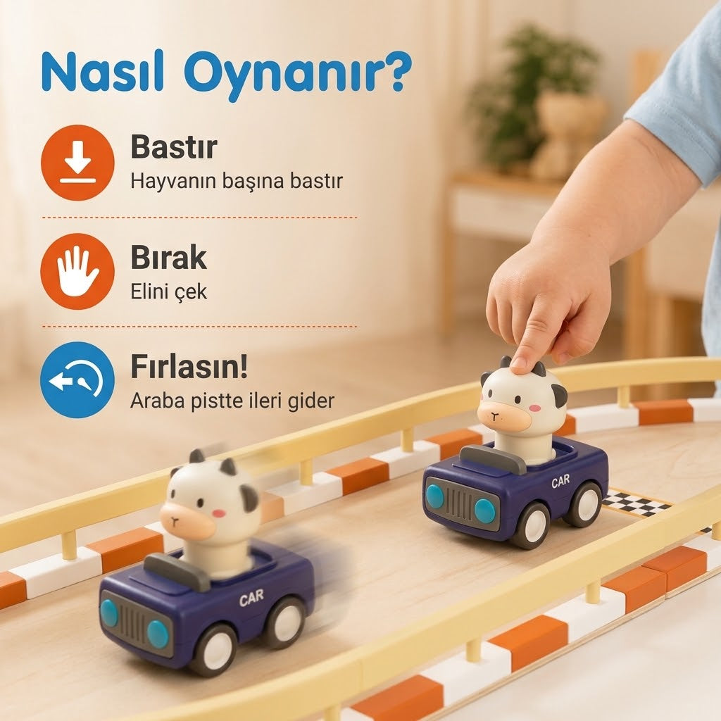 Montessori Bas-Git Hayvan Araba Seti