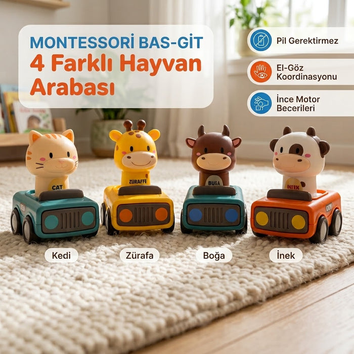 Montessori Bas-Git Hayvan Araba Seti